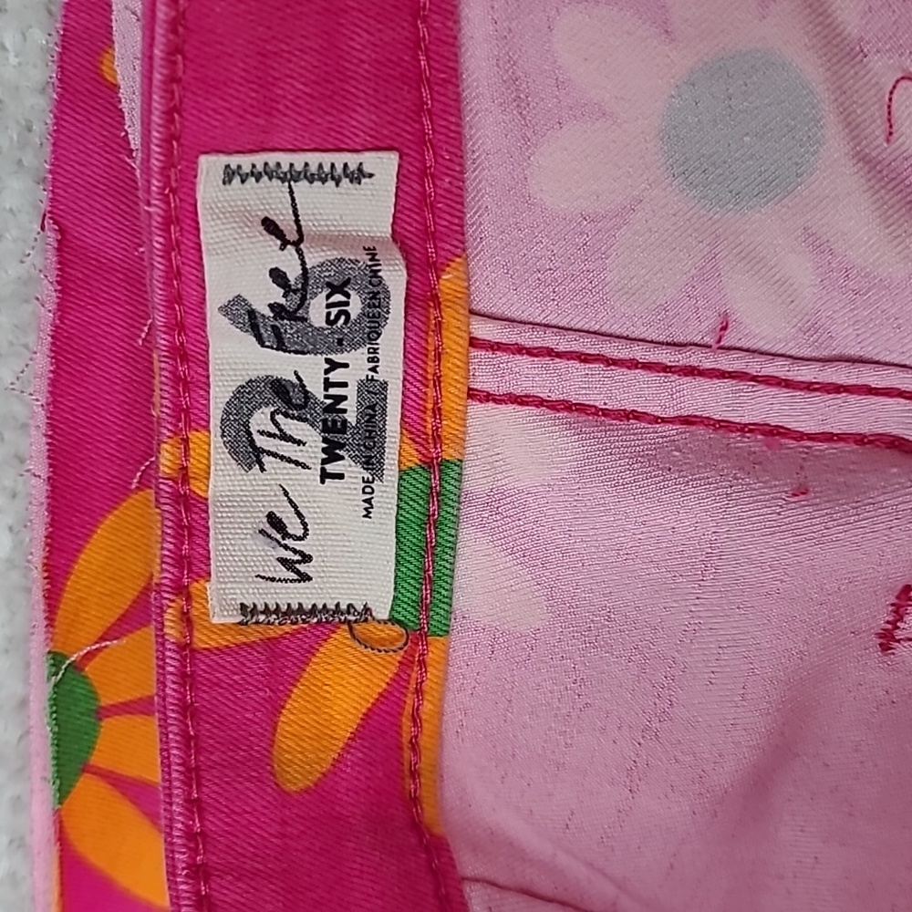 Free People Youthquake Printed Hi-Rise Crop Flare Jeans Lipstick Combo Pink -NWT - Picture 12 of 17